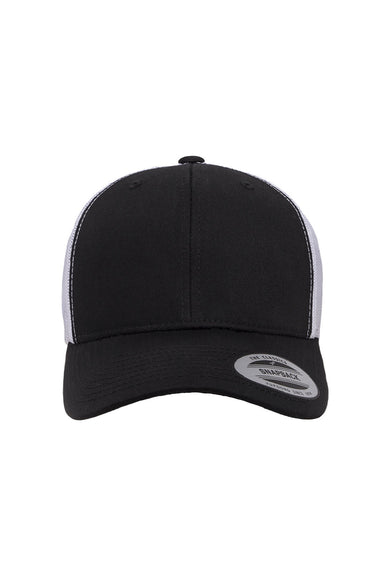 Yupoong Hats 6606 Mens Retro Snapback Trucker Hat Black/White Flat Front