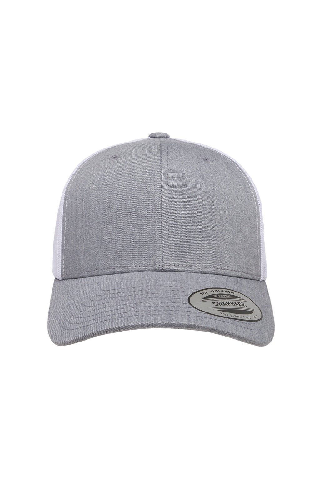 Yupoong Hats 6606 Mens Retro Snapback Trucker Hat Heather Grey/White Flat Front