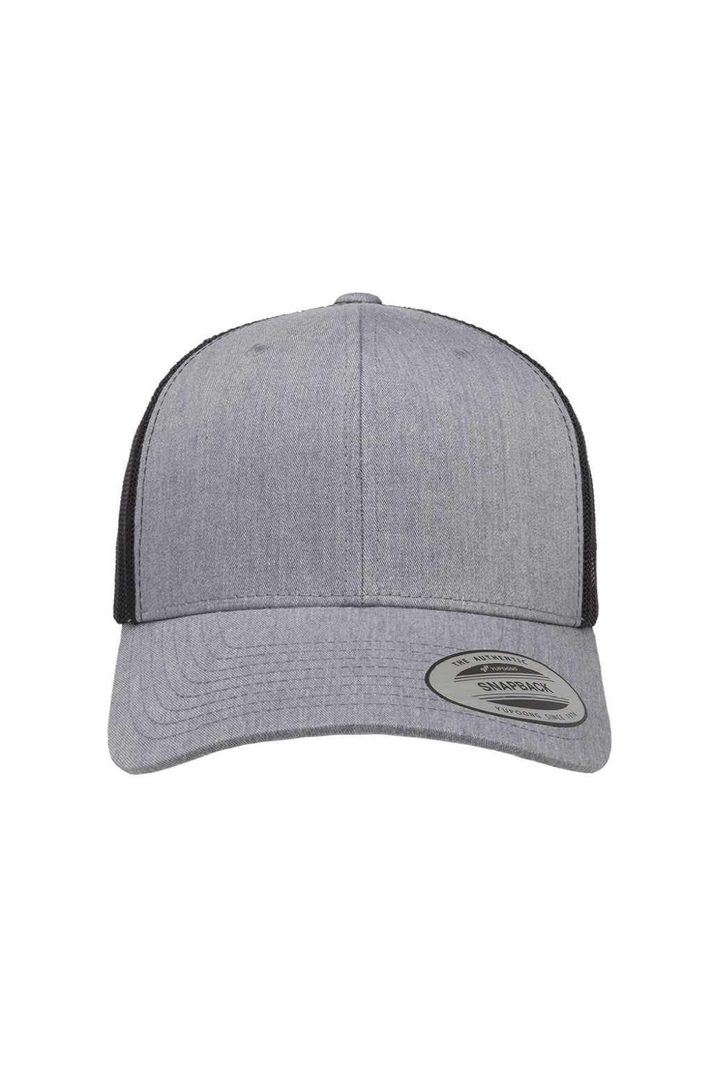 Yupoong Hats 6606 Mens Retro Snapback Trucker Hat Heather Grey/Black Flat Front