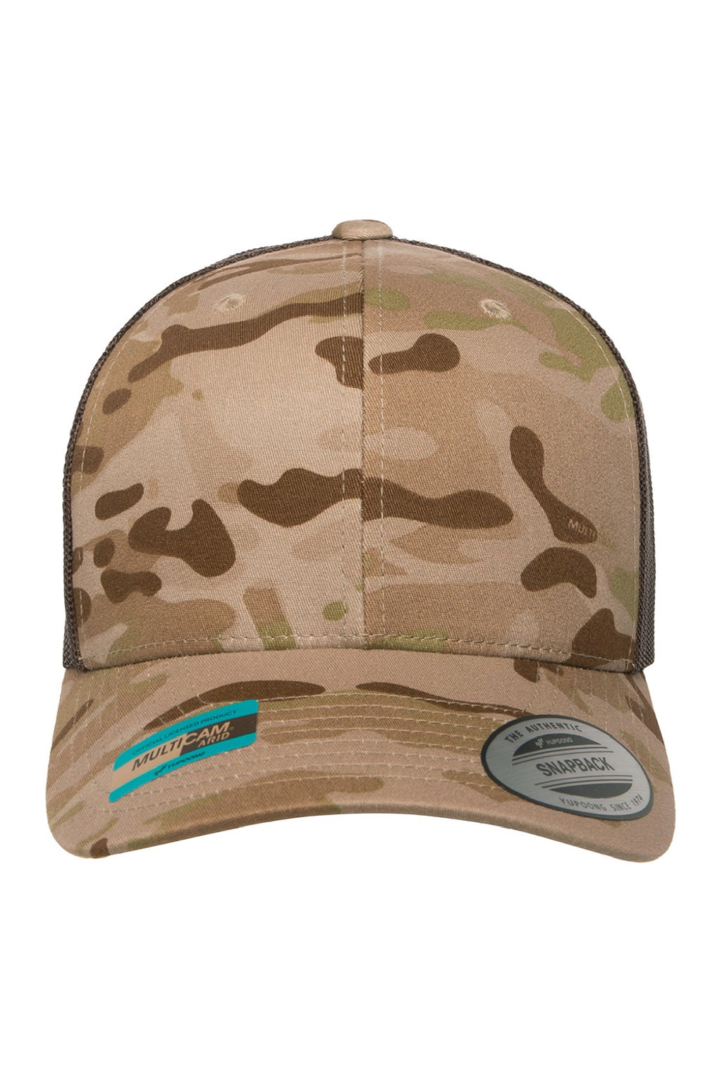 Yupoong Hats 6606MC Mens Classics Retro Snapback Trucker Hat Multicam Arid/Brown Flat Front