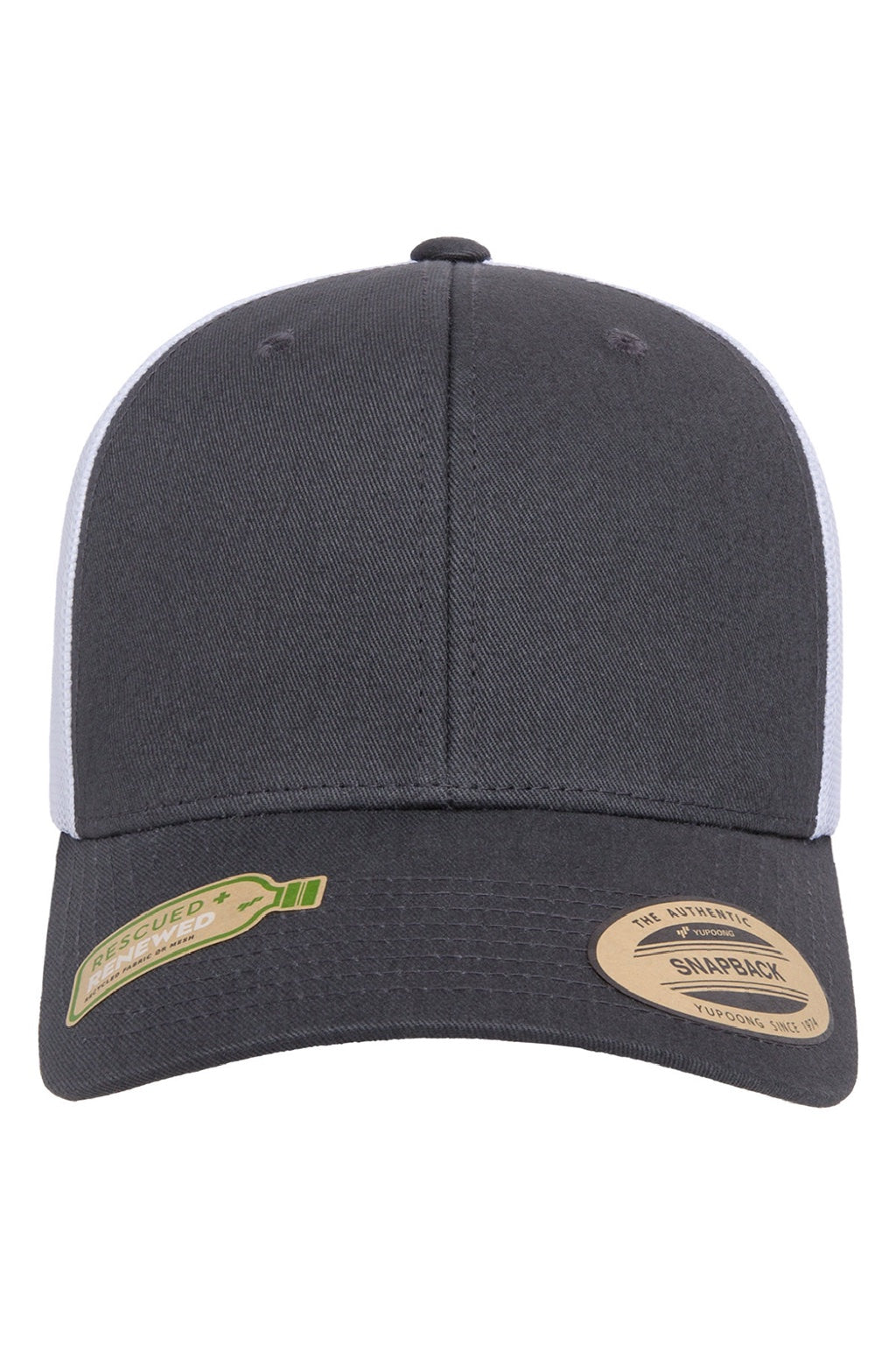 Yupoong Hats 6606R/6606RT Mens Sustainable Retro Snapback Trucker Hat Charcoal Grey/White Flat Front