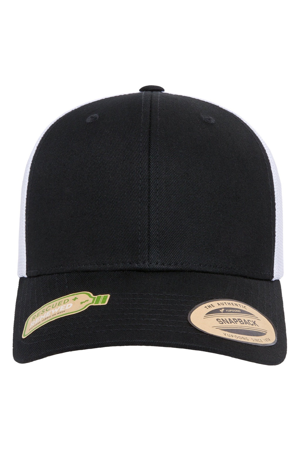 Yupoong Hats 6606R/6606RT Mens Sustainable Retro Snapback Trucker Hat Black/White Flat Front