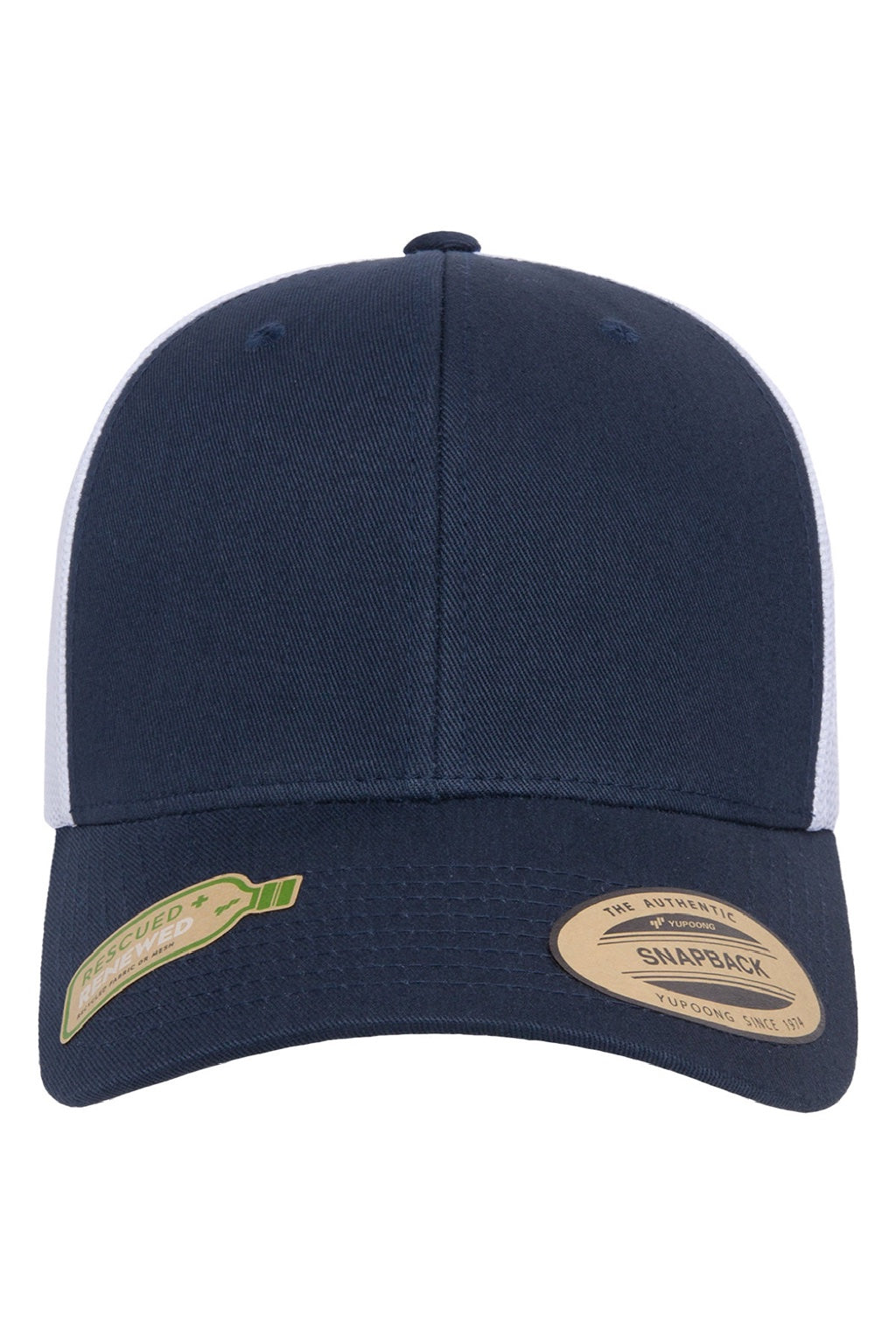 Yupoong Hats 6606R/6606RT Mens Sustainable Retro Snapback Trucker Hat Navy Blue/White Flat Front