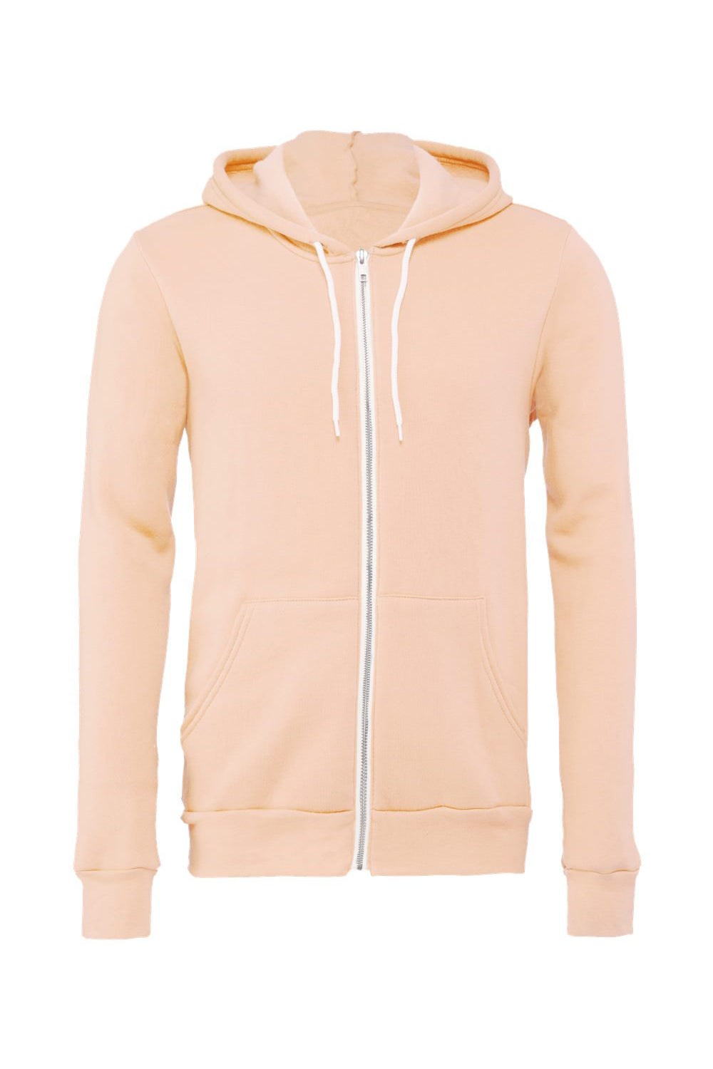 Bella + Canvas BC3739/3739 Mens Fleece Full Zip Hooded Sweatshirt Hoodie w/ Pockets Peach Flat Front