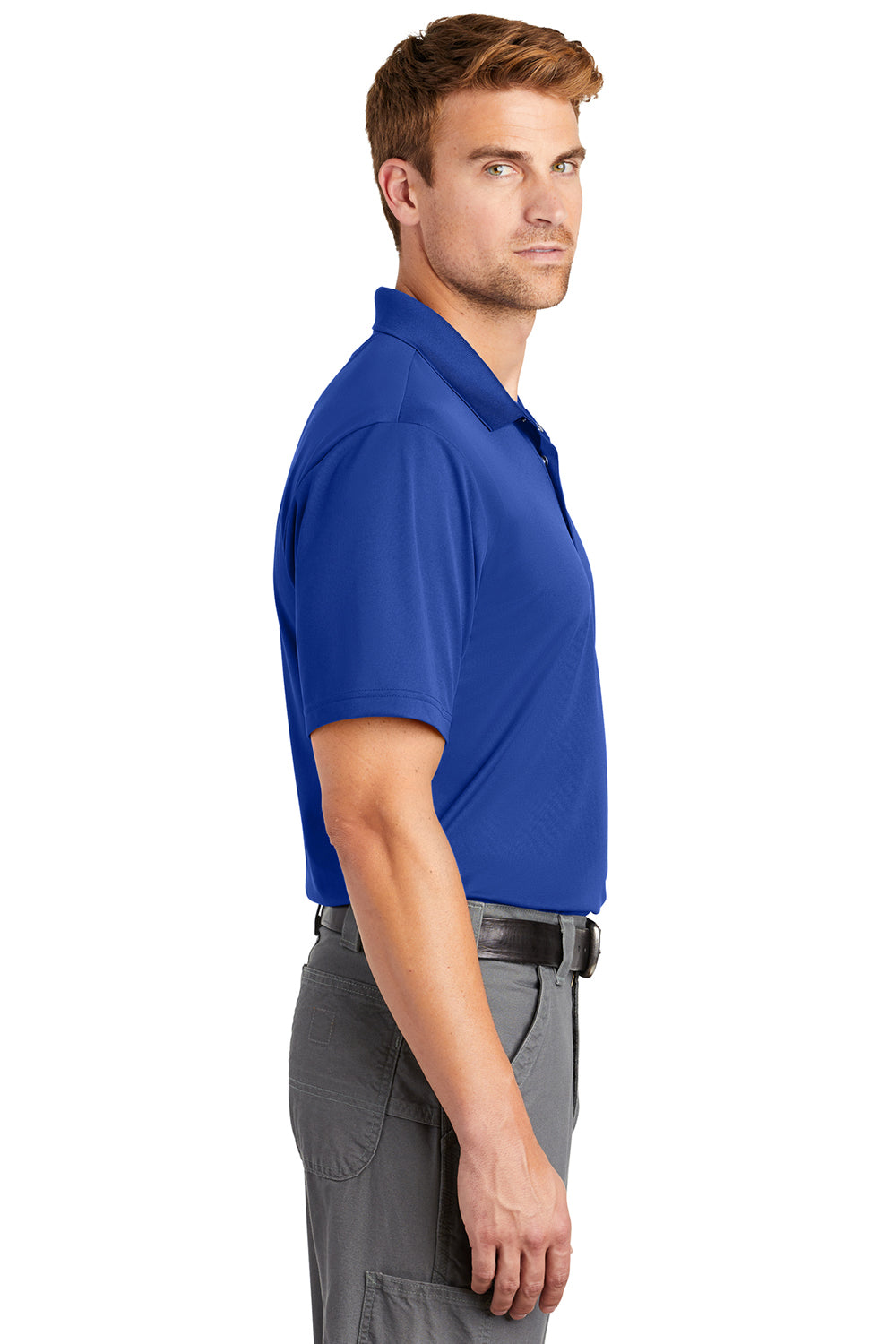 CornerStone CS421 Mens Gripper Moisture Wicking Short Sleeve Polo Shirt True Royal Blue Model Side
