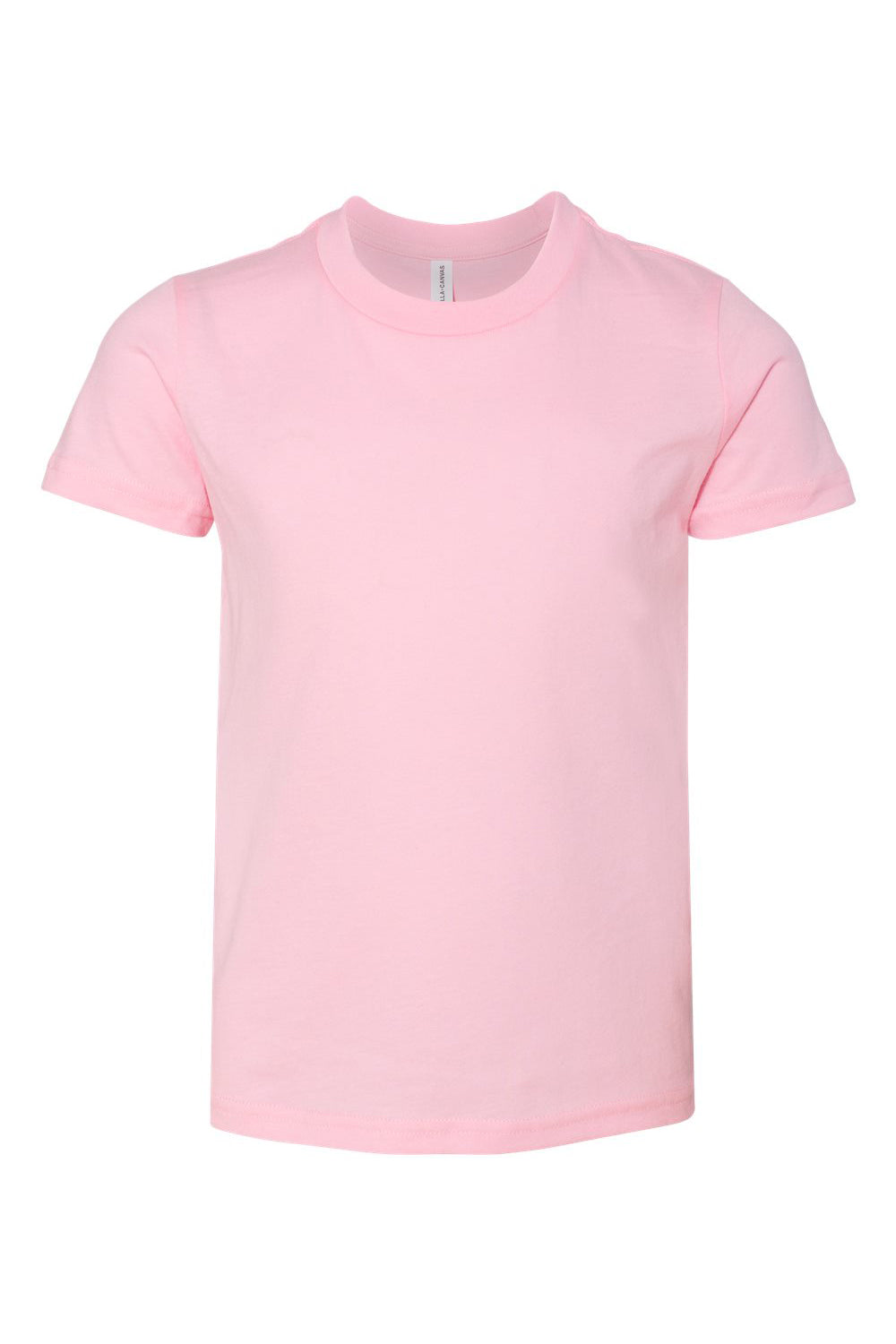 Bella + Canvas 3001Y Youth Jersey Short Sleeve Crewneck T-Shirt Pink Flat Front