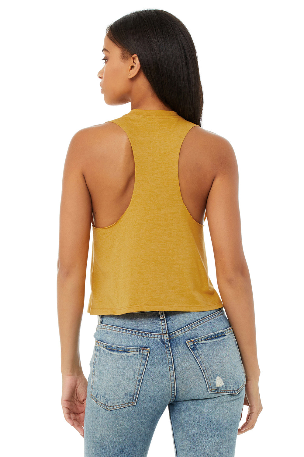 Bella + Canvas BC6682/6682 Womens Cropped Tank Top Heather Mustard Yellow Model Back