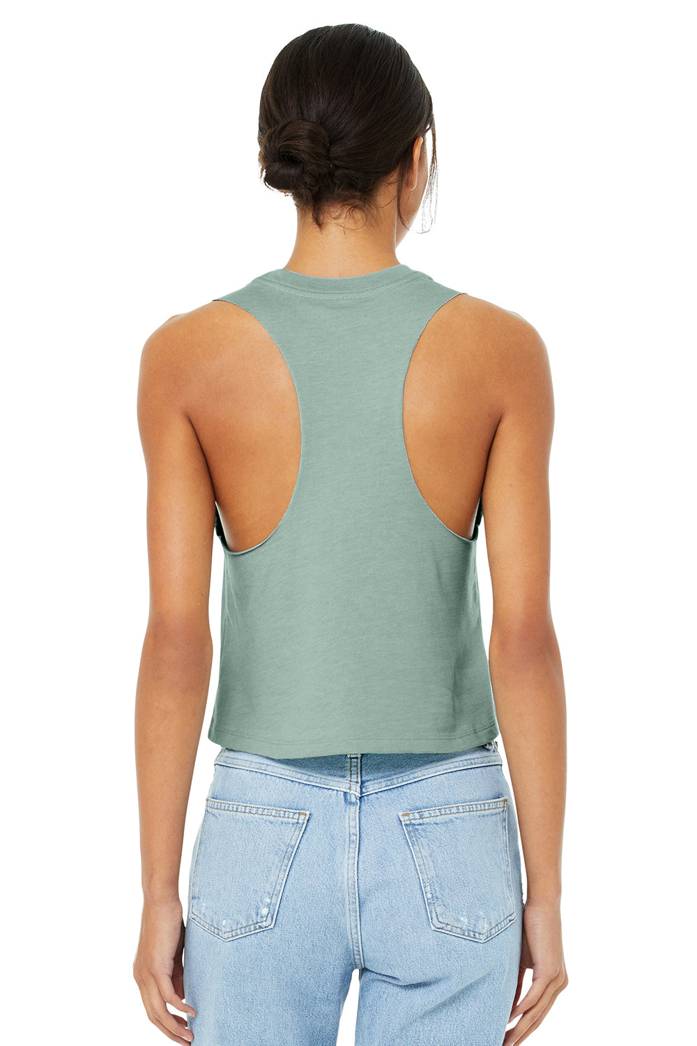 Bella + Canvas BC6682/6682 Womens Cropped Tank Top Heather Dusty Blue Model Back