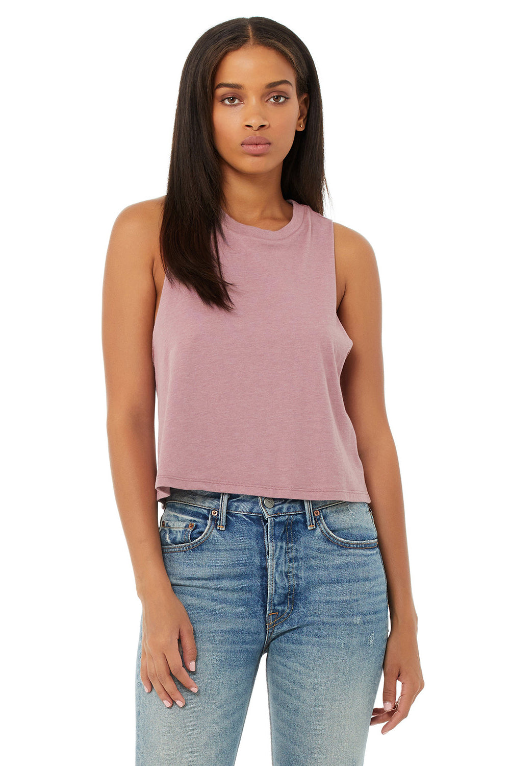 Bella + Canvas BC6682/6682 Womens Cropped Tank Top Heather Orchid Model Front