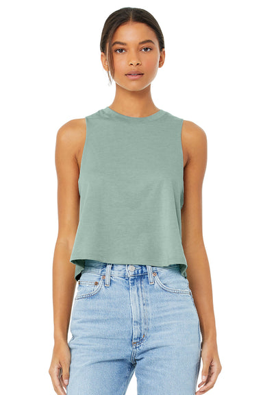 Bella + Canvas BC6682/6682 Womens Cropped Tank Top Heather Dusty Blue Model Front
