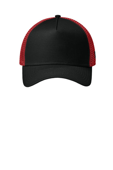 New Era Hats NE205 Mens Adjustable Trucker Hat Flag Black/Scarlet Red Flat Front