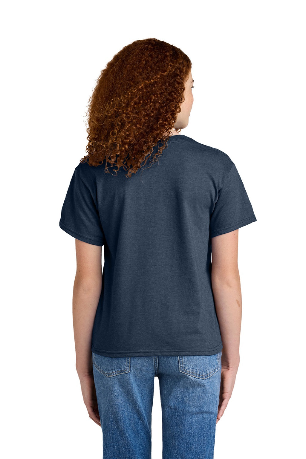 Gildan 64000BCVC Youth Softstyle CVC Short Sleeve Crewneck T-Shirt Navy Blue Mist Model Back