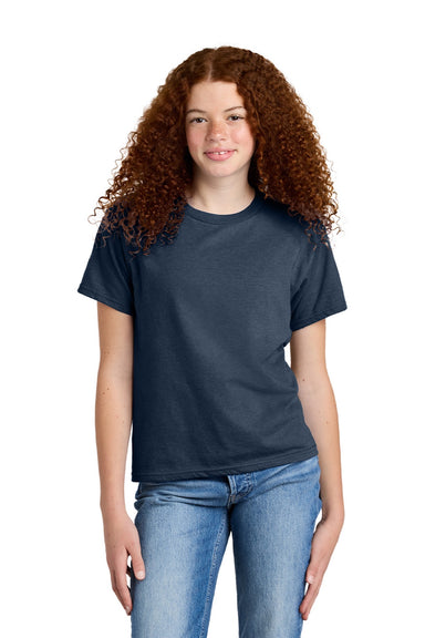 Gildan 64000BCVC Youth Softstyle CVC Short Sleeve Crewneck T-Shirt Navy Blue Mist Model Front