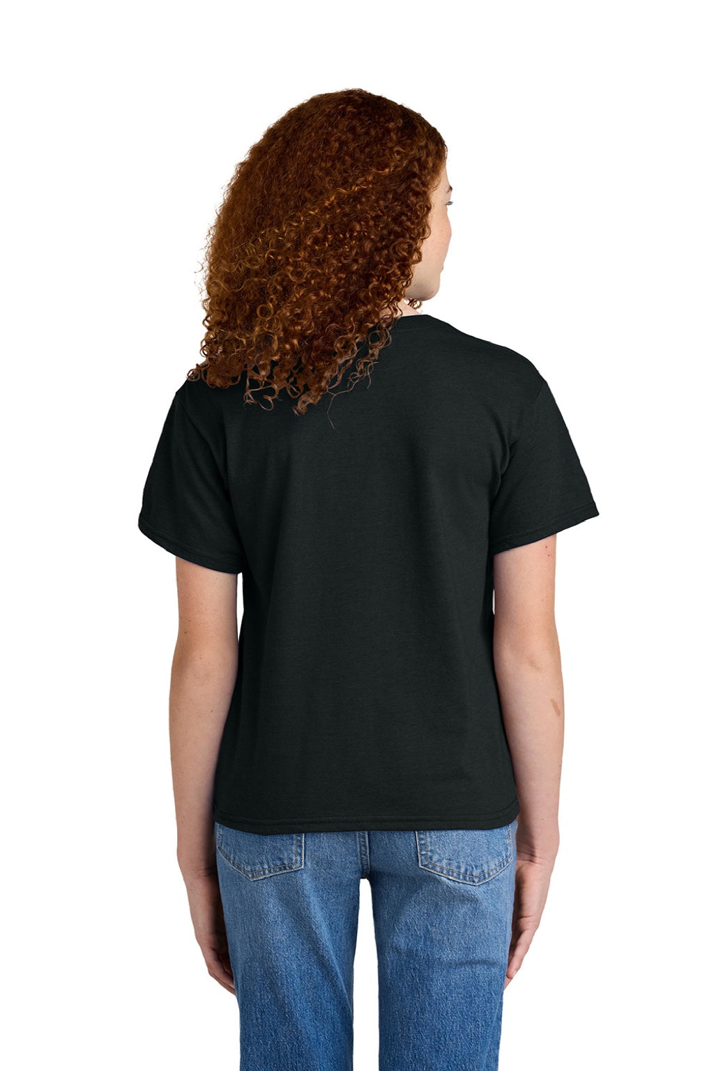 Gildan 64000BCVC Youth Softstyle CVC Short Sleeve Crewneck T-Shirt Pitch Black Model Back