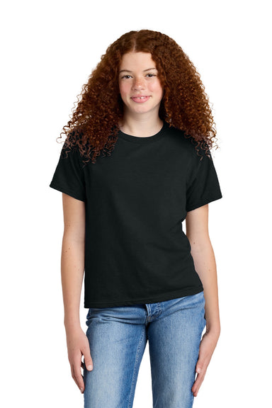 Gildan 64000BCVC Youth Softstyle CVC Short Sleeve Crewneck T-Shirt Pitch Black Model Front