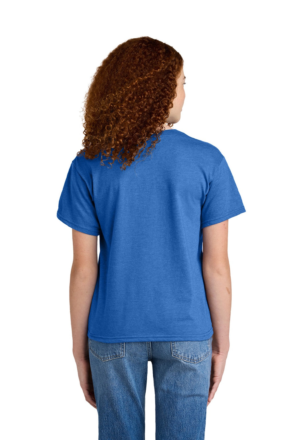 Gildan 64000BCVC Youth Softstyle CVC Short Sleeve Crewneck T-Shirt Royal Blue Mist Model Back