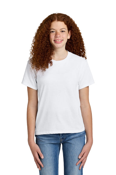 Gildan 64000BCVC Youth Softstyle CVC Short Sleeve Crewneck T-Shirt White Model Front