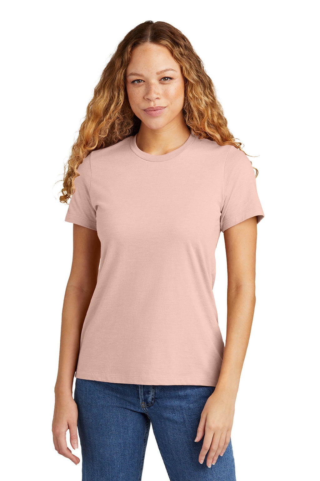 Gildan 64001LCVC Womens Softstyle CVC Short Sleeve Crewneck T-Shirt Dusty Rose Pink Model Front