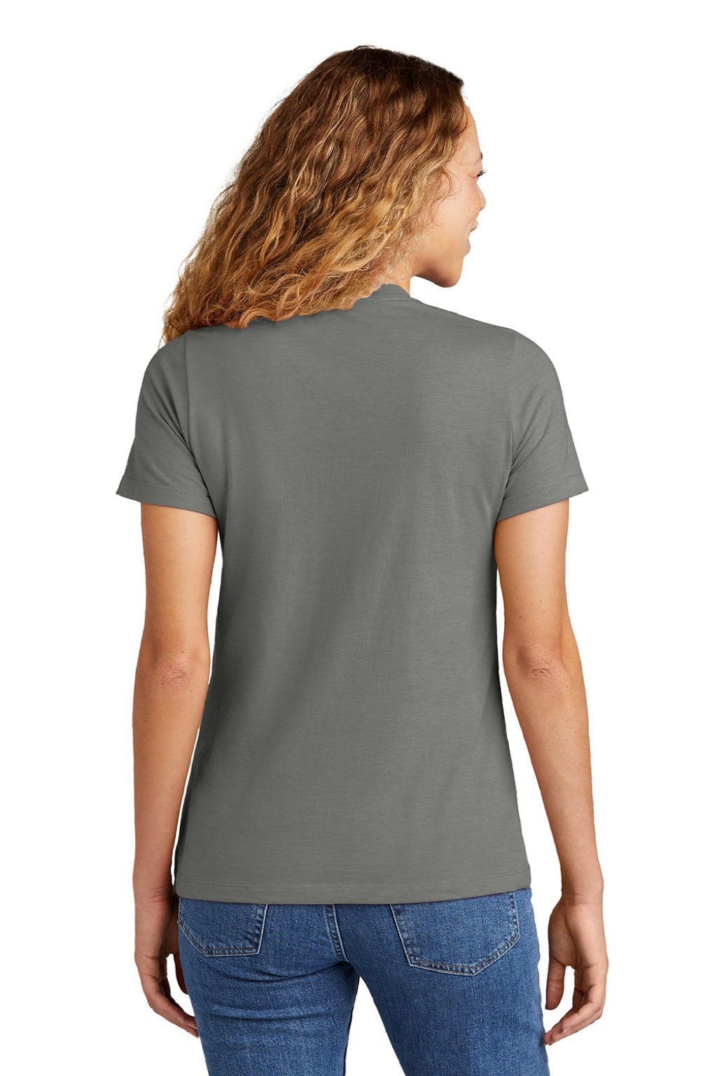Gildan 64001LCVC Womens Softstyle CVC Short Sleeve Crewneck T-Shirt Gunmetal Grey Model Back