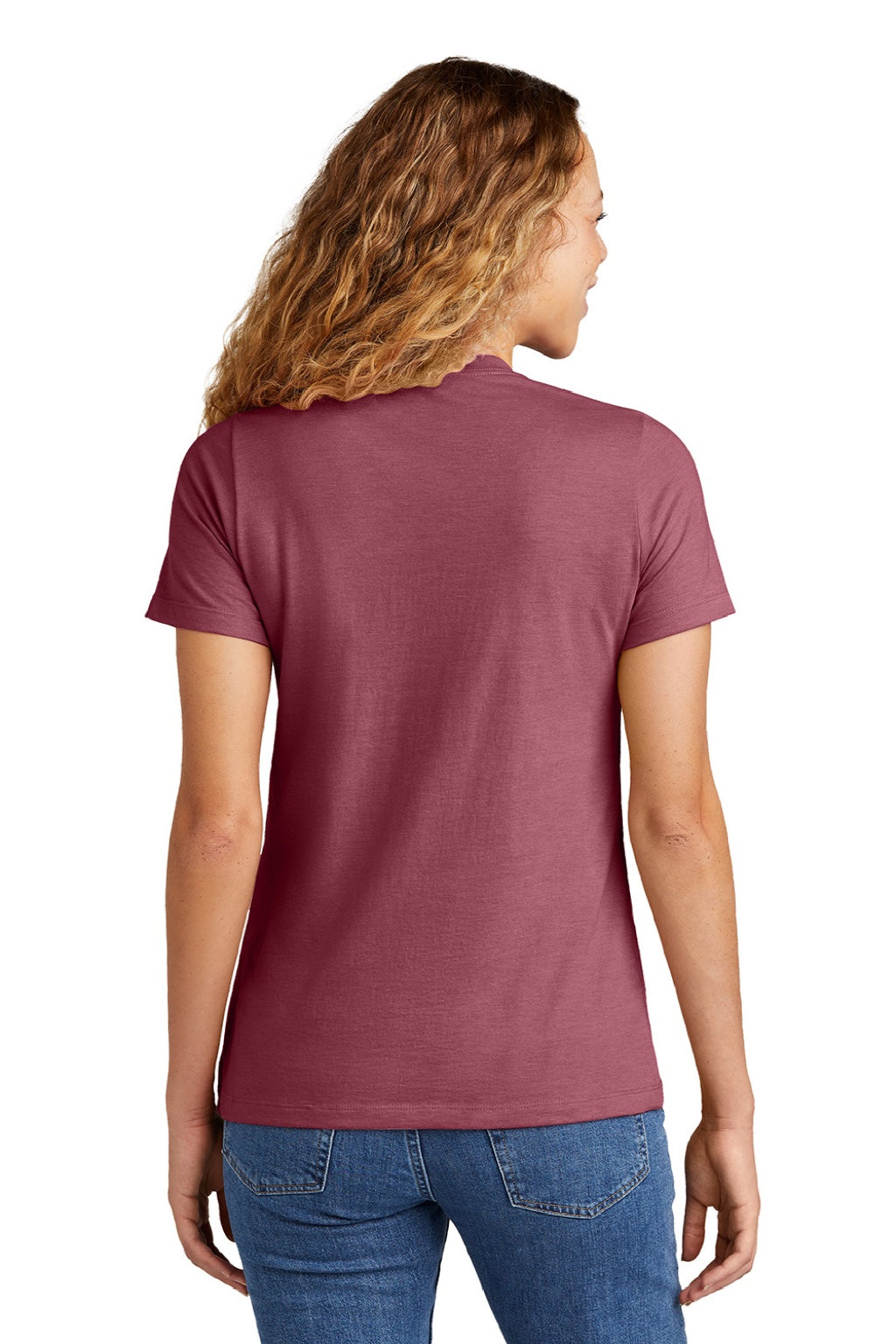 Gildan 64001LCVC Womens Softstyle CVC Short Sleeve Crewneck T-Shirt Maroon Mist Model Back
