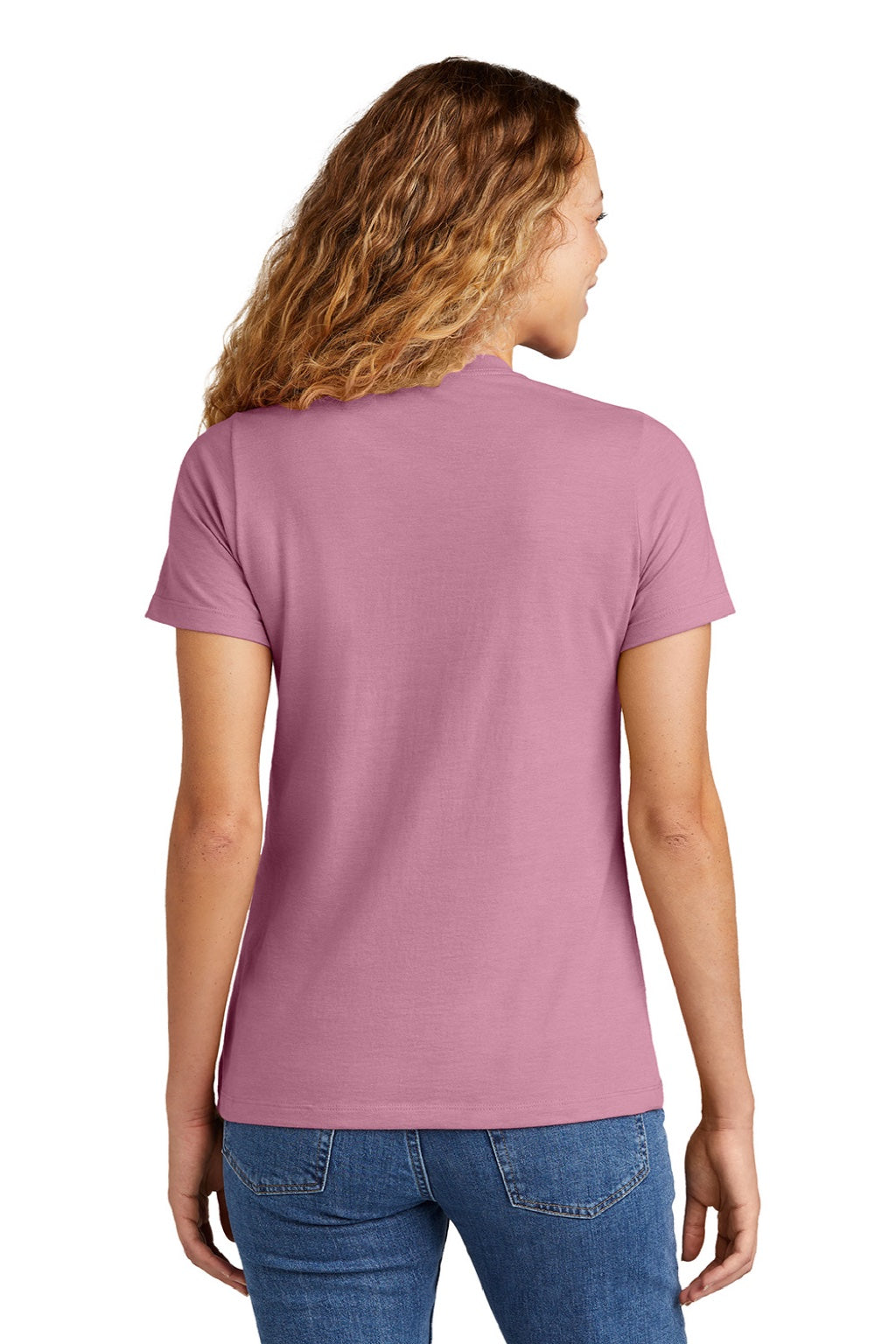 Gildan 64001LCVC Womens Softstyle CVC Short Sleeve Crewneck T-Shirt Plumrose Pink Model Back