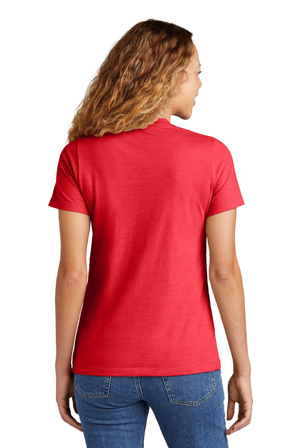 Gildan 64001LCVC Womens Softstyle CVC Short Sleeve Crewneck T-Shirt Red Mist Model Back