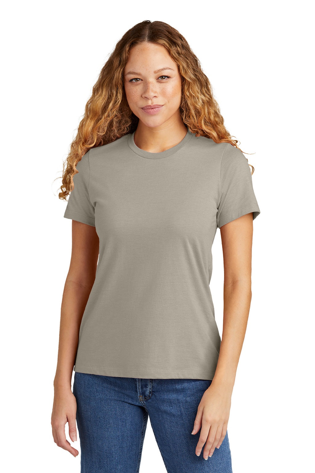 Gildan 64001LCVC Womens Softstyle CVC Short Sleeve Crewneck T-Shirt Slate Grey Model Front
