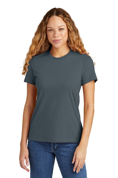 Gildan 64001LCVC Womens Softstyle CVC Short Sleeve Crewneck T-Shirt Steel Blue Model Front