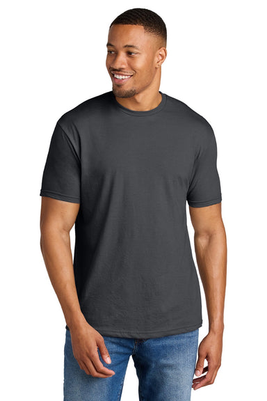 Gildan 64000CVC Mens Softstyle CVC Short Sleeve Crewneck T-Shirt Heather Dark Grey Model Front