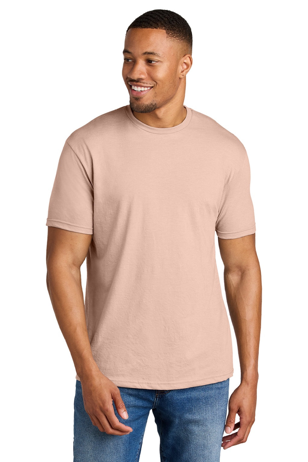Gildan 64000CVC Mens Softstyle CVC Short Sleeve Crewneck T-Shirt Dusty Rose Pink Model Front