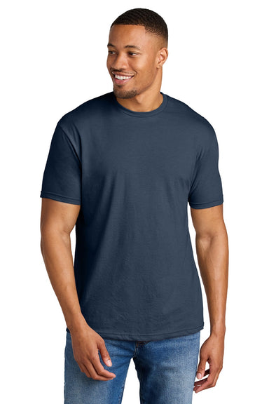 Gildan 64000CVC Mens Softstyle CVC Short Sleeve Crewneck T-Shirt Navy Blue Mist Model Front