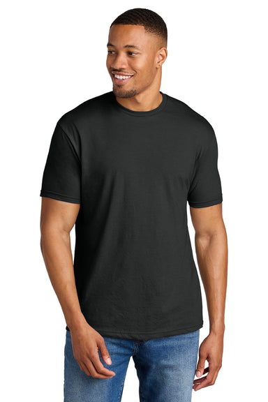 Gildan 64000CVC Mens Softstyle CVC Short Sleeve Crewneck T-Shirt Pitch Black Mist Model Front