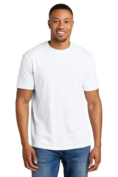 Gildan 64000CVC Mens Softstyle CVC Short Sleeve Crewneck T-Shirt White Model Front