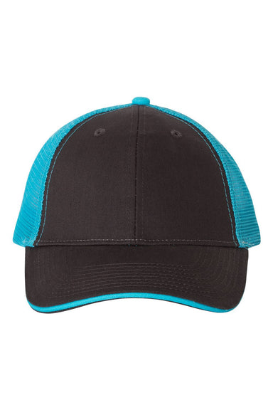 Valucap S102 Mens Sandwich Trucker Hat Charcoal Grey/Neon Blue Flat Front