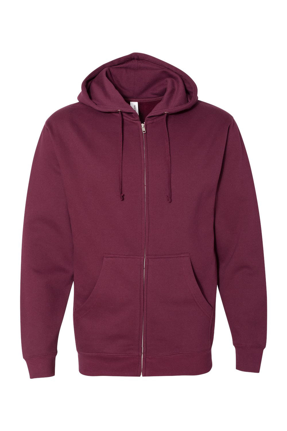 Independent Trading Company SS4500Z Mens Full Zip Hooded Sweatshirt Hoodie w/ Pockets Maroon Flat Front