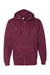 Independent Trading Company SS4500Z Mens Full Zip Hooded Sweatshirt Hoodie w/ Pockets Maroon Flat Front