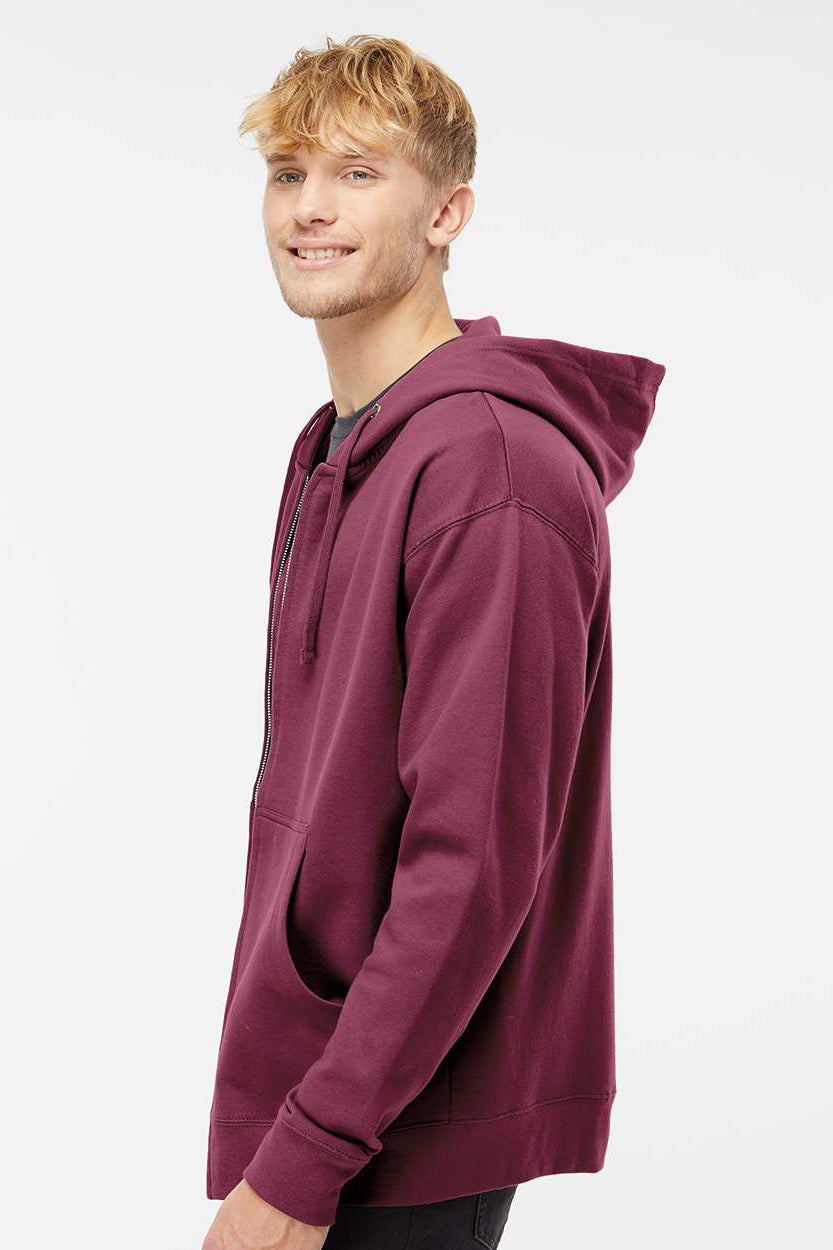 Independent Trading Company SS4500Z Mens Full Zip Hooded Sweatshirt Hoodie w/ Pockets Maroon Model Side