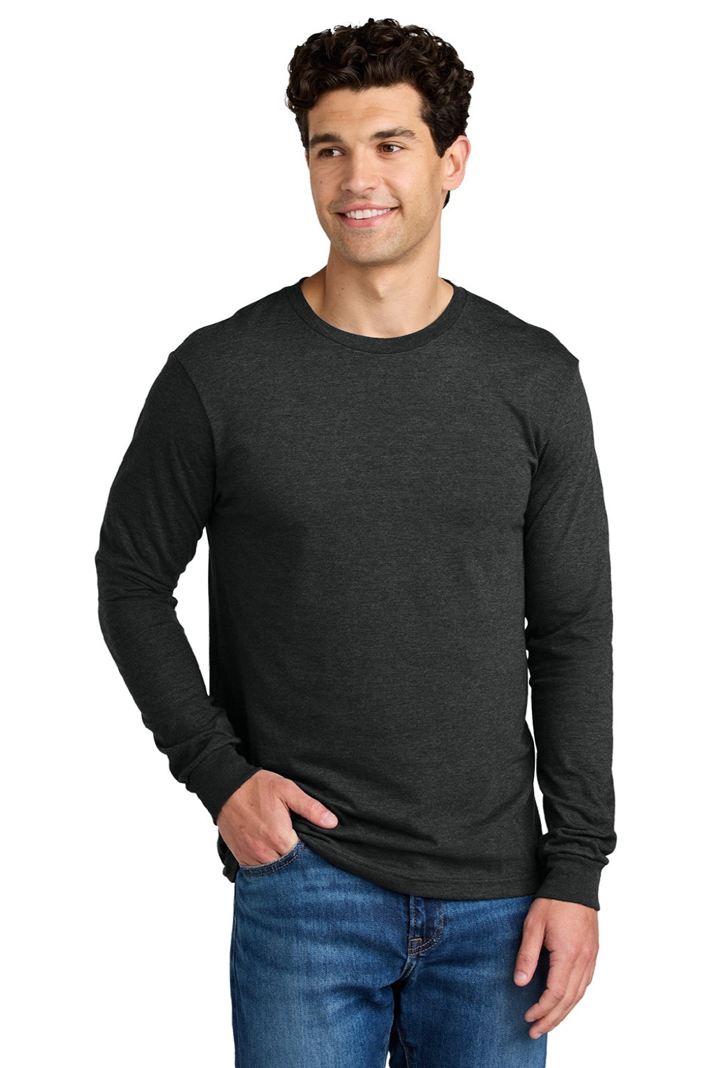Gildan 64440CVC Mens Softstyle CVC Long Sleeve Crewneck T-Shirt Pitch Black Mist Model Front