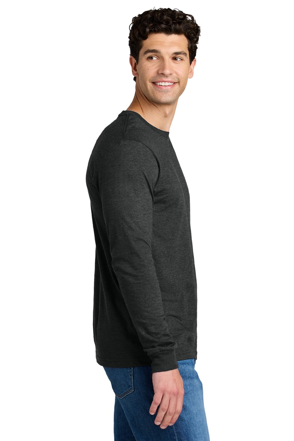 Gildan 64440CVC Mens Softstyle CVC Long Sleeve Crewneck T-Shirt Pitch Black Mist Model Side