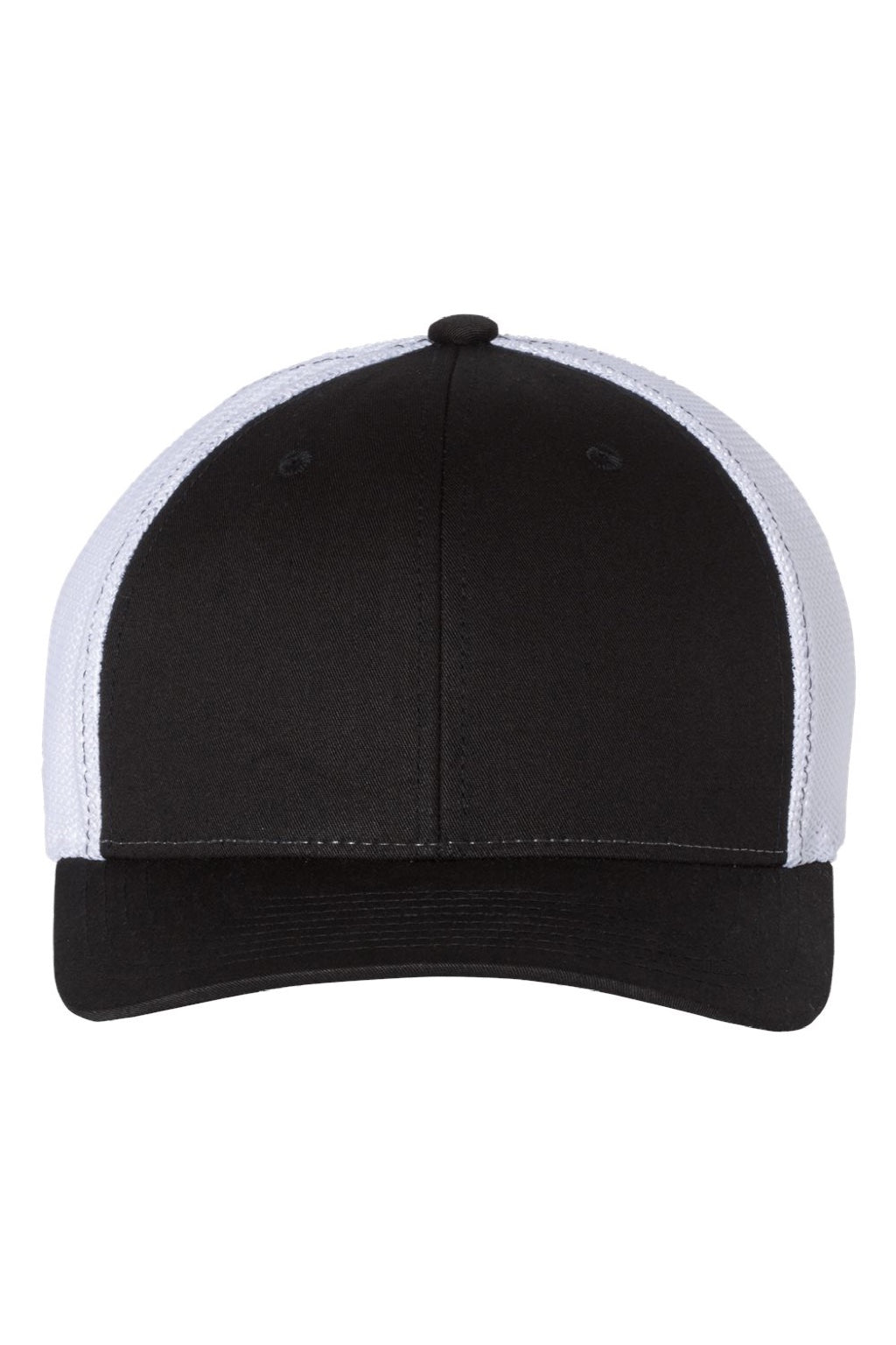 Richardson Hats 110 Mens R-Flex Stretch Fit Trucker Hat Black/White Flat Front