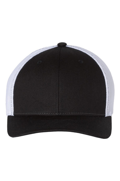 Richardson Hats 110 Mens R-Flex Stretch Fit Trucker Hat Black/White Flat Front