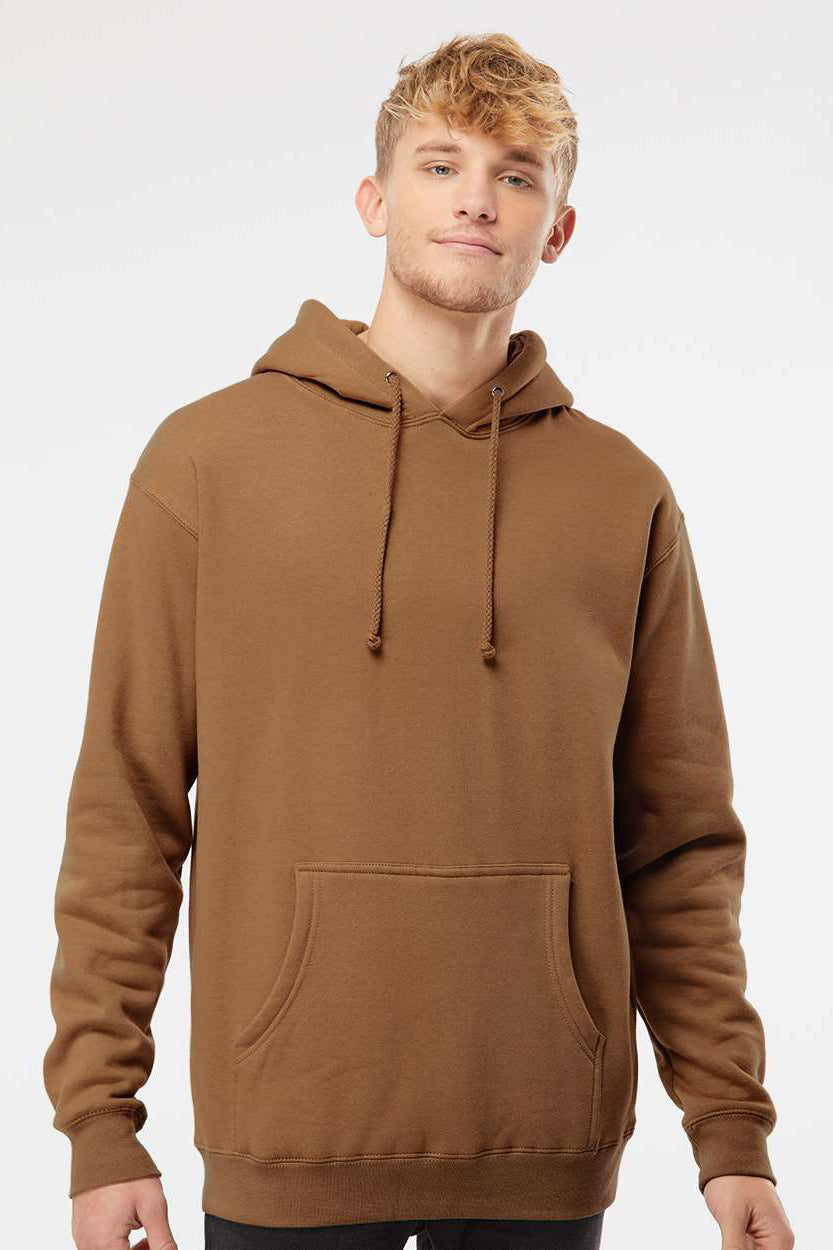 Independent Trading Company IND4000 Mens Hooded Sweatshirt Hoodie w/ Pouch Pocket Saddle Brown Model Front