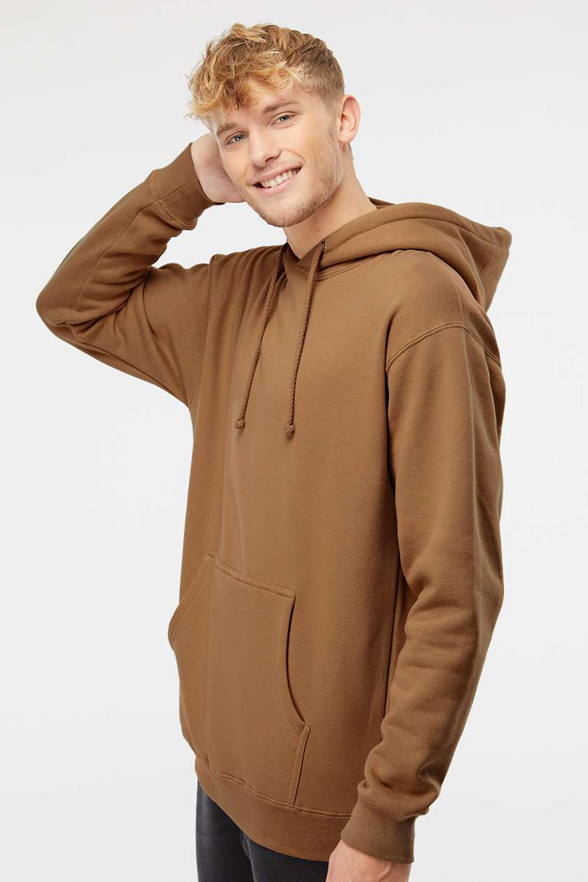 Independent Trading Company IND4000 Mens Hooded Sweatshirt Hoodie w/ Pouch Pocket Saddle Brown Model Side