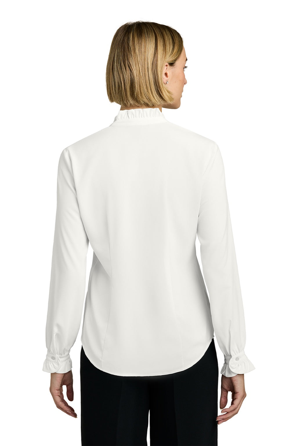 Brooks Brothers BB18011 Womens Ruffle Collar Long Sleeve Button Down Shirt Off White Model Back