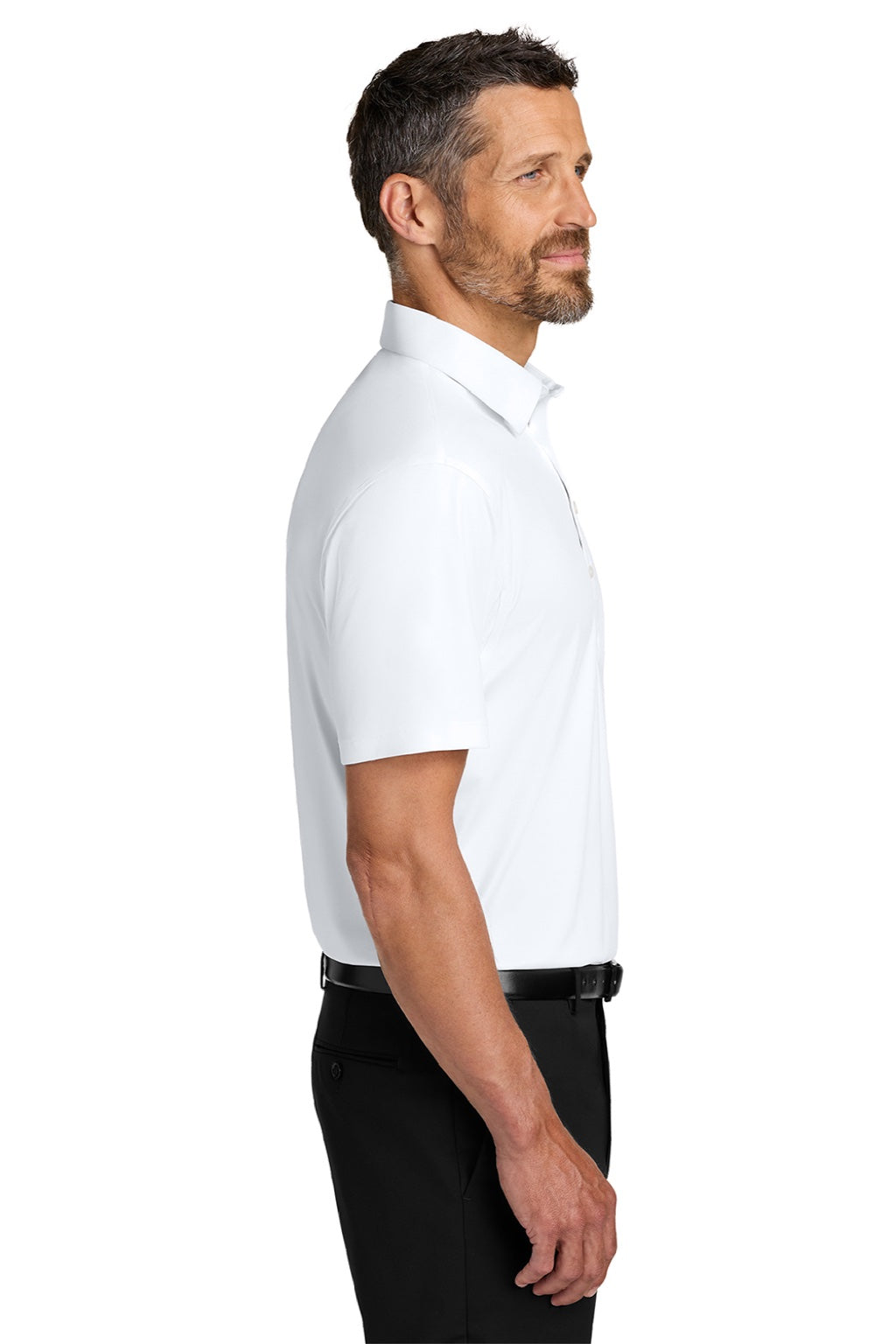 Port Authority K700 Mens Shirt Collar Short Sleeve Polo Shirt White Model Side