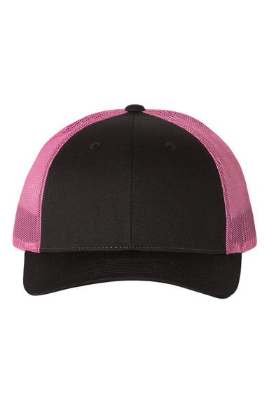 Richardson Hats 115 Mens Snapback Trucker Hat Black/Neon Pink Flat Front