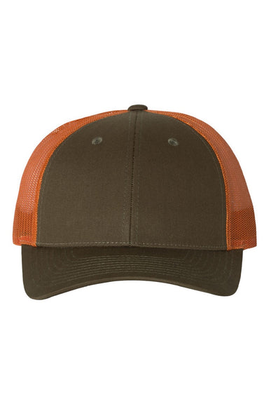 Richardson Hats 115 Mens Snapback Trucker Hat Dark Loden Green/Jaffa Orange Flat Front