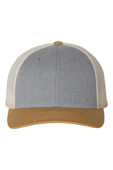 Richardson Hats 115 Mens Snapback Trucker Hat Heather Grey/Birch/Amber Gold Flat Front