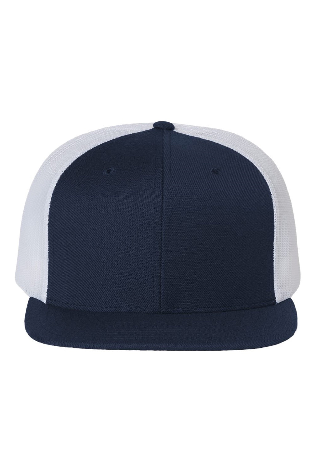 Richardson Hats 511 Mens Wool Blend Flat Bill Snapback Trucker Hat Navy Blue/White Flat Front