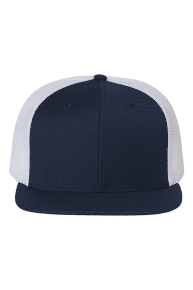 Richardson Hats 511 Mens Wool Blend Flat Bill Snapback Trucker Hat Navy Blue/White Flat Front